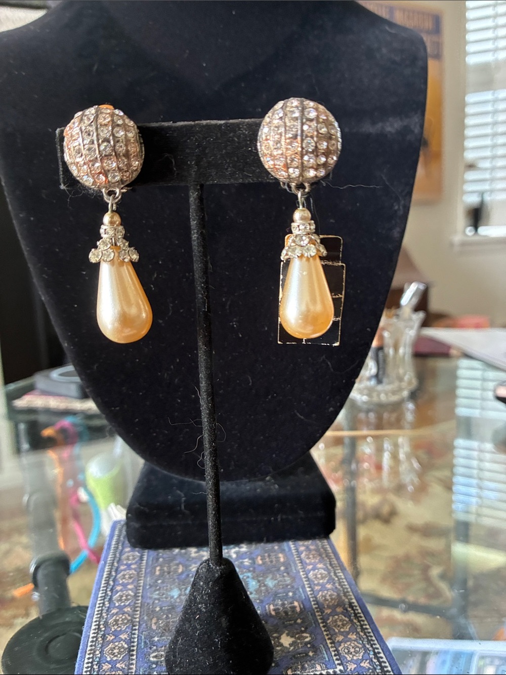 Crystal Pavé Drop Earrings with Champagne Pearl Teardrops